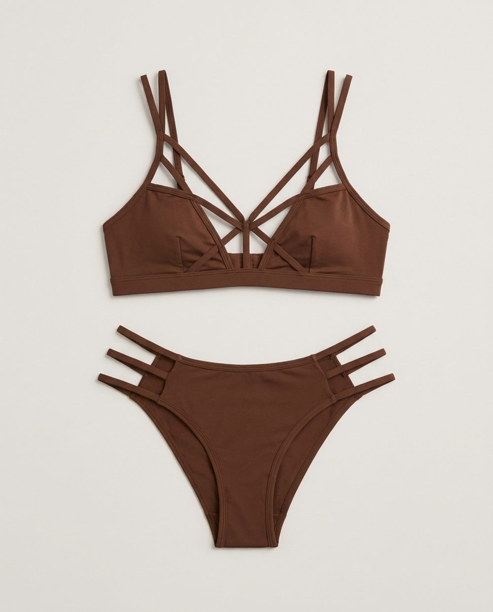 Maquila set bralette + cheeky · strappy Cutout Chocolate ropa interior joven marca propia Colombia CI Aliada